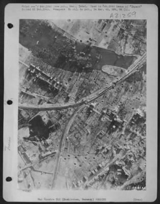 Thumbnail for Consolidated > Ninth AF fighter-bombers smashed this German supply train on the outskirts of Euskirchen, Germany to deprive enemy troops of important war items. At least four direct hits was scored on the train, visible at upper right.