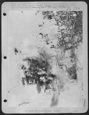 Thumbnail for Consolidated > Eruption at Gotha, Germany on 24 Feb 44 is caused by 500 lb. bombs, incendiaries and frags from Consolidated B-24 Liberators.