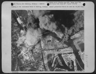 Thumbnail for Consolidated > Bombing of the Schliemann Works at Hamburg, Germany. Annual production before 20 June 44, 65,000 tons.