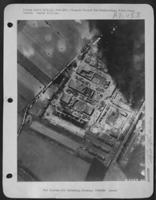 Thumbnail for Consolidated > The Ordnance plant, located just outside the city of Hamburg, Germany, after the attack on 6 Oct 44.