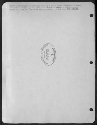 Consolidated > Attack on Hamburg/Glinde ordnance depot on 6 Oct 44 nearly destroyed its three main ordnance buildings (1), did serious damage to three of twelve standard ramped buildings (2), destroyed smaller unidentified buildings (3). GERMANY.