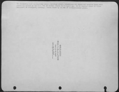 Consolidated > The Karlsruhe rail marshalling yards, carriage shops, roundhouse and wagon and machine shops were partially gutted by the U.S. 8th AF bomber attack on 9 August 44. It is located about 38 miles northwest of Stuttgart, Germany. Photo taken by an 8th AF