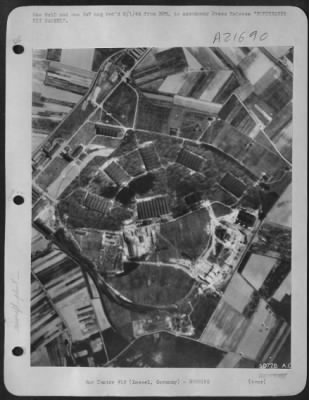 Thumbnail for Consolidated > The U.S. Army 8th AF attack on the Henschel aircraft engine plant, 110 miles northwest of Cologne. Flying Fortresses again demostrated their proficiency at precision bombing. This is an approach shot.