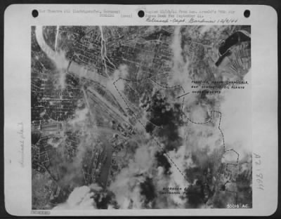 Thumbnail for Consolidated > Boeing B-17s hit the 3 mile-long chemical plant at Ludwigshafen, Germany, September 1944.