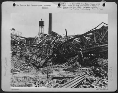 Consolidated > The Halt In German Production Of Aircraft Is Aptly Explained By The Mass Of Twisted Girders And Framework Of The Fieseler Aircraft Company At Bettenhausen Near Kassel, Germany.  The Fieseler Aircraft Company Manufactured Parts For Focke-Wulfe 190'S Before