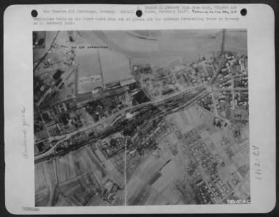 Thumbnail for Consolidated > Explosions Begin As The First Bombs From 8Th Af Planes Hit The Eschwege Marshalling Yards In Germany On 22 Feb. 1945.