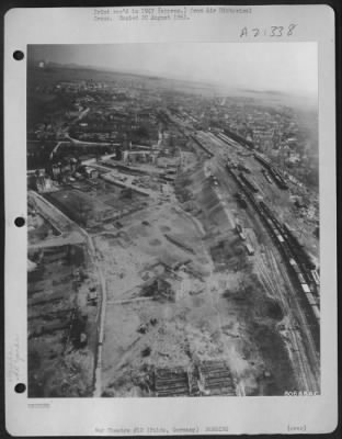 Consolidated > Aerial View Of The Bomb Damaged Railroad Yards At Fulda, Germany.  9 May 1945.