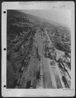 Thumbnail for Consolidated > Aerial View Of The Bomb Damaged Railroad Yards At Fulda, Germany.  9 May 1945.