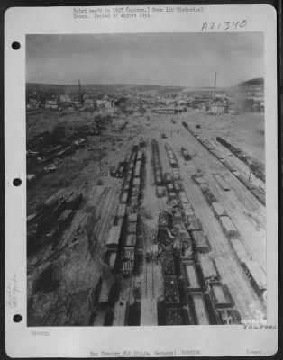 Consolidated > Aerial View Of The Bomb Damaged Railroad Yards At Fulda, Germany.  9 May 1945.