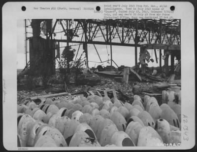 Consolidated > Bachman Von Blumenthal Company'S Me110 Factory At Furth, Germany, Was Hit First By 8Th Af Heavy Bombers On 25 Feb. 1944, Rebuilt, And Then Bombed Again A Year Later With The Results Shown Here.  Noses Of Me110S Suffered Only Dents When The Adjoining Hanga