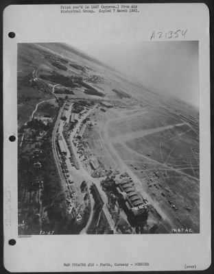 Thumbnail for Consolidated > Aerial View Of The Bomb Damaged Bachmann Von Blumenthal Aircraft Assembly Plant At Furth, Germany.  16 May 1945.