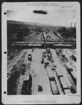 Thumbnail for Consolidated > Aerial View Of The Bomb Damaged Railroad Yards At Hildensheim, Germany.  10 May 1945.