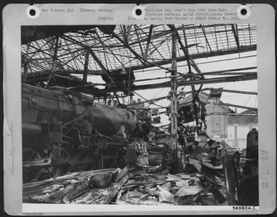 Thumbnail for Consolidated > Great Henschel Foundries At Kassel Destroyed -- One Of The 3 Gigantic Works Of The Henschel Combine, That Made Locomotives, 88Mm Guns, Mark Five And Mark Six Tanks, Presents The Effectiveness Of Bombing Attacks.  Before The Enemy Could Clear Away The Stee