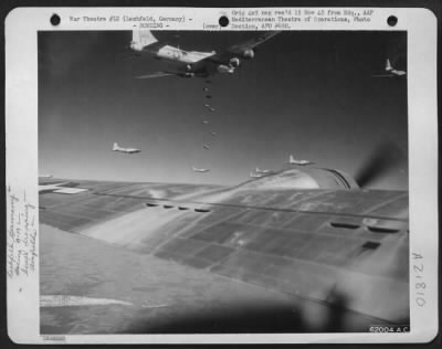 Thumbnail for Consolidated > Bombs Away! Boeing B-17 Flying Fortresses Of 15Th Af Release Their String Of Bombs On The Airdrome At Lechfeld, Germany, 12 Sept. 44.