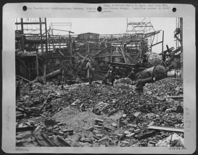 Thumbnail for Consolidated > The Skeleton Structure Of The I.G. Farben Plant In Ludwigshaven, Germany On The West Bank Of The Rhine, Presents A Picture Far Removed From The Synthetic Oil Producing Section It Was A Year Ago.  The Main Plant Was Reported To Have An Annual Pre-War Outpu