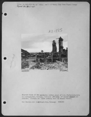 Thumbnail for Consolidated > Blasted Ruins Of The Synthetic Rubber Plant Of I.G. Farbenindustrie At Ludwigshafen, Germany, Indicate Efficacy Of Allied Air Attacks.  Picture Was Taken Looking East On Benzol Street.