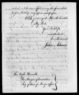 Diplomatic despatches received from John Adams, 1779-83 and 1785.