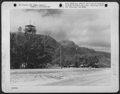 Thumbnail for Consolidated > General View Of Camp Area At Mokuleia Airfield, Oahu, Hawaii.  Note Operations Control Tower On Top Of Hill.