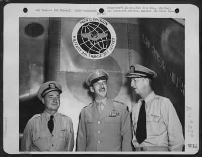 Groups > Left To Right: Rear Admiral William G. Tomlinson, Major General Laurence S. Kuter And Rear Admiral Matthew Gardner. Honolulu, Hawaii, 28 July 1948.
