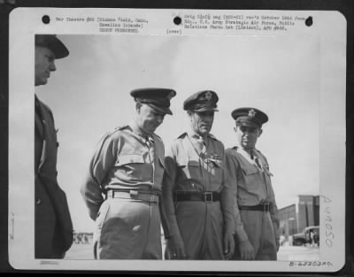 Groups > Lt. General Delos C. Emmons, Major General Clarence Tinker And Major General Willis H. Hale (Left To Right) At Decoration Ceremony At Hickam Field, Oahu, Hawaiian Islands, On 23 December 1942. [Pencil Notation "Before June '42 (Tinker Went Down Enroute To