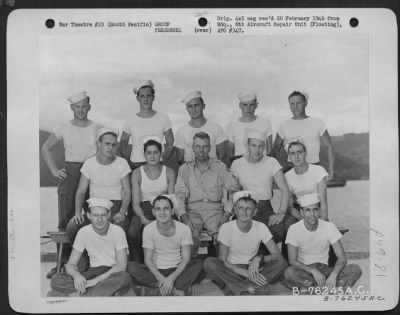 Thumbnail for Groups > Ground Radar Personnel Of The 6Th Aircraft Repair Unit (Floating) Pose For The Photographer Aboard Ship Somewhere In The Pacific. 7 September 1945.