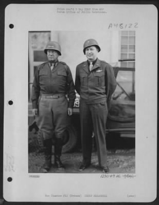 Groups > Commanders Of The U.S. Air-Ground Team That Relieved Bastogne Discuss Plans For Operations Against Von Rundstedt'S Armies In Belgium.  Brig. General Otto P. Weyland, Right, Commands The Xix Tactical Air Command Of The Ninth Air Force, The Air Component Pl