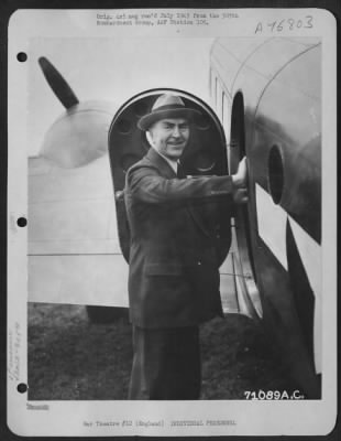 Individuals > Capt. Eddie Rickenbacker Poses At The Door Of A Boeing B-17 During His Visit To The 305Th Bomb Group Base In England. 26 July 1943.