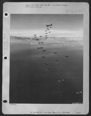 North American > North American P-51 Mustang Fighters Escorting Boeing B-29 Superfortresses. Iwo Jima.