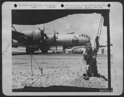 Thumbnail for Boeing > Boeing B-29 "Superfortress" Rests On The Finest Concrete Hardstands, While The Crew Throws Up A Bit Of Canvas For Themselves.  Iwo Jima, Bonin Islands.