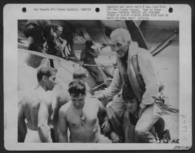 Thumbnail for General Twining > Brig. Gen. Nathan F. Twining, Portland, Oregon, Comes Ashore From A Navy Pby Flying Boat Which Rescued Him After His B-17 Plane Had Been Forced Down In The Coral Sea.  Gen. Twining, Commanding General Of The 13Th Af At Espiritu Santo, New Hebrides, Had Be