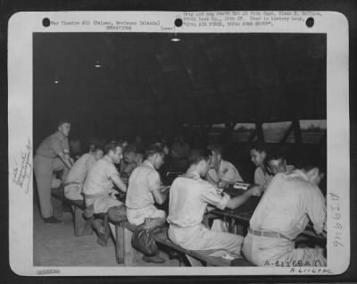 Thumbnail for Consolidated > Lt. O'Mahoney'S Processing Mill In Group S-2 Building.  All High-Point Enlisted Men Were Cleared From The Group Within 48 Hours After Receipt Of Authority For Their Trasfer.  500Th Bomb Group, Saipan, Marianas Islands.