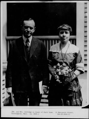 Thumbnail for 1920 > Mr. and Mrs. Coolidge in front of their house, Northampton, Mass.