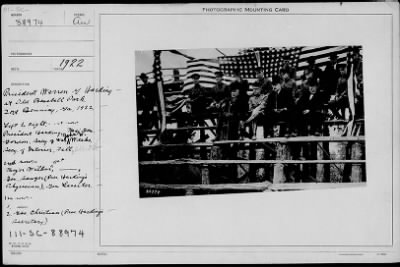 1922 > President Warren G. Harding at Old Baseball park, Fort Benning, Ga.
