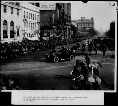 1925 > President and Mrs. Coolidge with William Howard Taft returning from Inaugural Ceremony