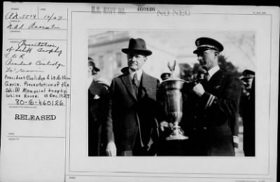 Thumbnail for 1927 > Pres. Coolidge presenting Herbert Schiff Memorial trophy to Arthur Gavin