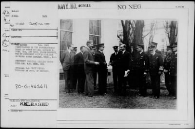 Thumbnail for 1927 > Pres. Coolidge, Cdr. Byrd and Mach. Bennett after presentation of Congressional Medal of Honor