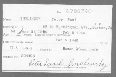 Thumbnail for 1940 > SMOLINSKY Peter Paul