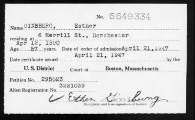 Thumbnail for 1947 > GINSBERG, Esther