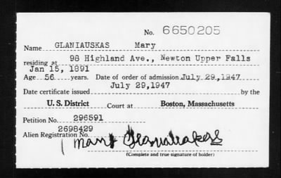 Thumbnail for 1947 > GLANIAUSKAS Mary