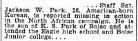 Thumbnail for Park, Jackson W._Idaho Statesman_Boise_Sun_03 Oct  1943_Pg 2.JPG