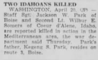 Thumbnail for Park, Jackson W._Post Register_Idaho Falls_Thurs_20 April 1944_Pg 3.JPG