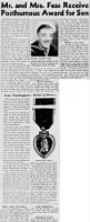 Thumbnail for Mr. and Mrs. Fess Receive Posthumous Award for Son Torrance Herald Oct 21, 1943 clip.png