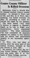 Thumbnail for Wert, Donald S._Harrisburg telegraph_PA_Sat_05 June 1943_Pg 12.JPG