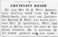 Thumbnail for Wert, Donald S._Shamokin News Dispatch_PA_Mon_07 June 1943_Pg 3.JPG