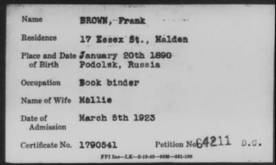 Thumbnail for 1923 > BROWN, Frank