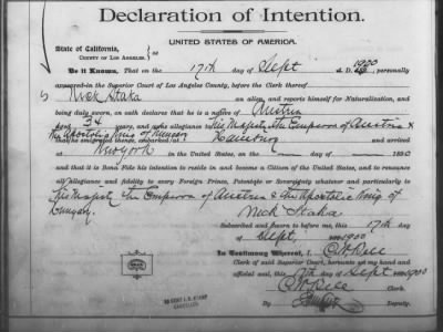 Thumbnail for Staka, Nick > Declaration of Intention (1900)