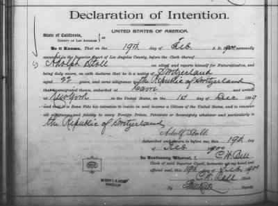 Thumbnail for Stoll, Adolph > Declaration of Intention (1900)