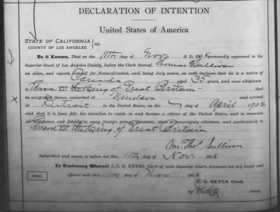 Thumbnail for Sullivan, Thomas > Declaration of Intention (1904)