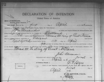 Alexander, John > Declaration of Intention (1904)