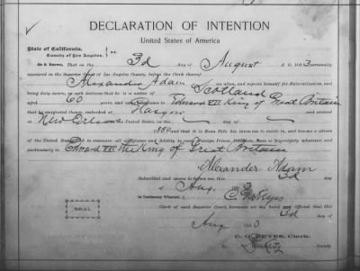 Thumbnail for Adam, Alexander > Declaration of Intention (1903)